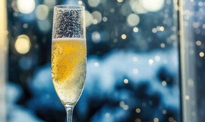 A glass of champagne with ice in it