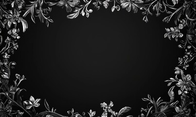 A black background with a silver flowery border
