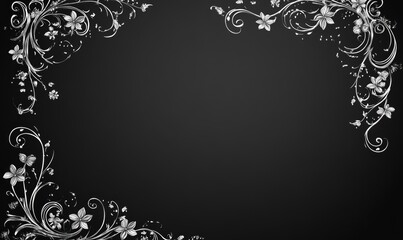 A black background with a white flower design