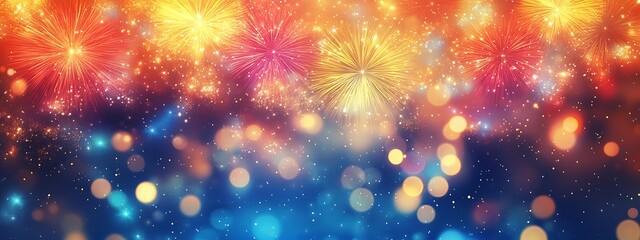 Fototapeta premium Vibrant Fireworks Display Against Dark Blue Sky 