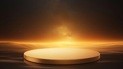 Golden platform against a backdrop of a sunset sky.