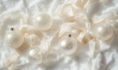 A bunch of white Christmas ornaments are on a white background