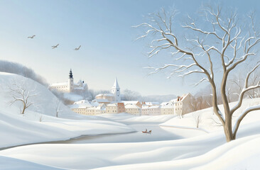 beautiful winter with snow in Cesky Krumlov