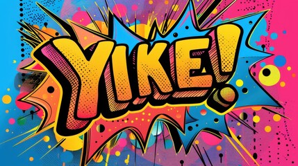 Comic speech bubble in pop art style saying "OUCH!" with a dynamic, action-packed background in vector illustration