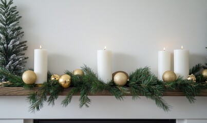 A mantle with candles and gold balls