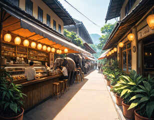 Fototapeta premium Excellent views of Thailand, cafe, street trade, elephants.