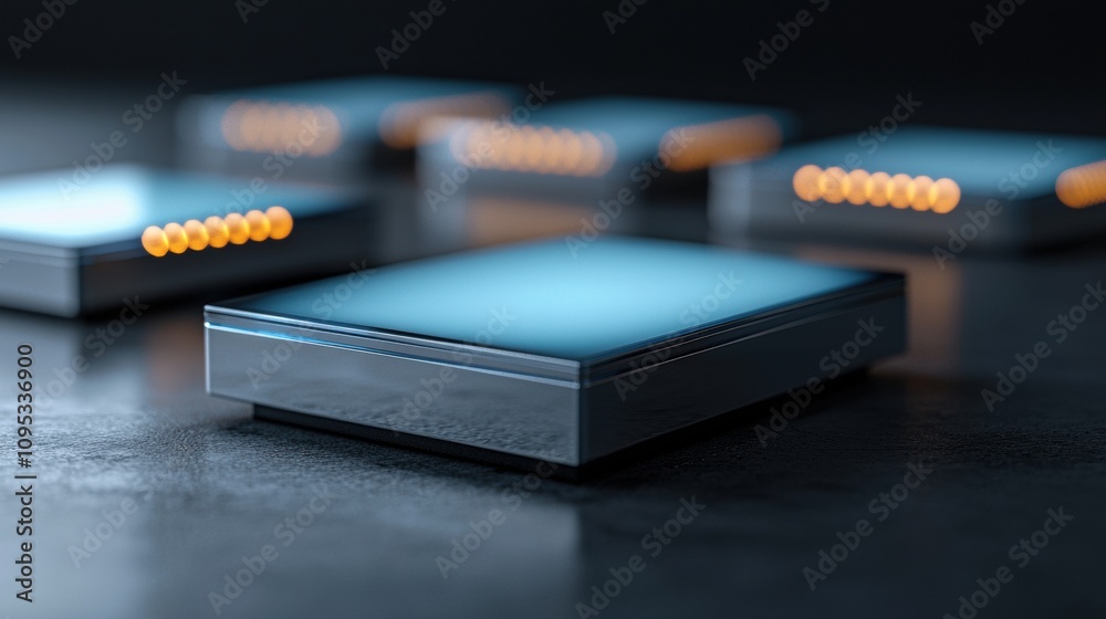 Poster futuristic digital processing units with glowing led indicators in a high-tech environment for ai as