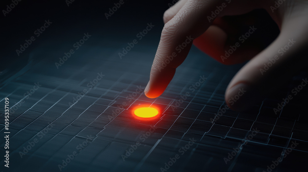 Poster advanced biometric verification screen with glowing touchpoint, showcasing high-tech interaction and