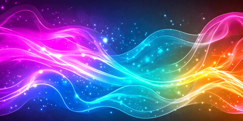 Bright neon waves create a chaotic and vibrant backdrop, blending colors and flowing patterns that evoke energy and movement in a creative setting