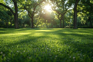 Obraz premium Spring Scene with Lawn and Trees in Beautifully Blurred Nature Background