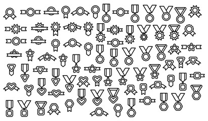black line reward icon set. Vector illustration.