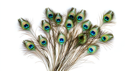 Naklejka premium Bunch of peacock feathers for decoration isolated on white