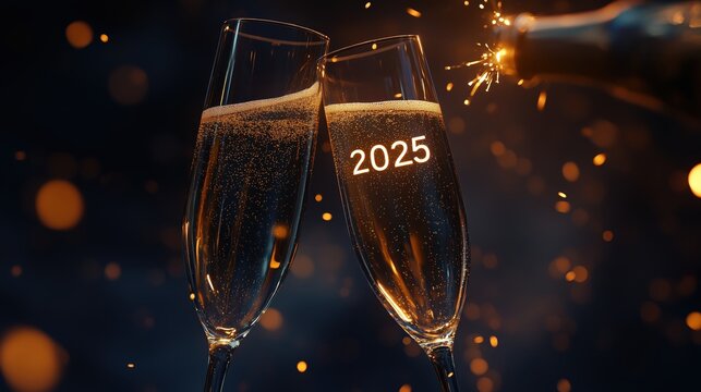 Lichtershow mit Feuerwerk und Jahreszahlen &bdquo;2024&ldquo; und &bdquo;2025&ldquo;