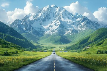 Fototapeta premium Beautiful nature view of the green mountains and blue sky