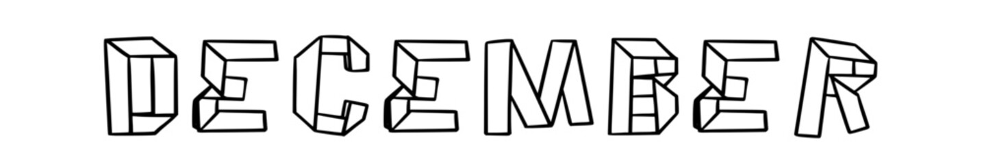 december in doodle origami style on transparency background