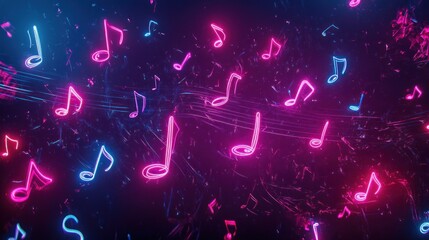 Neon Music Notes Abstract Background