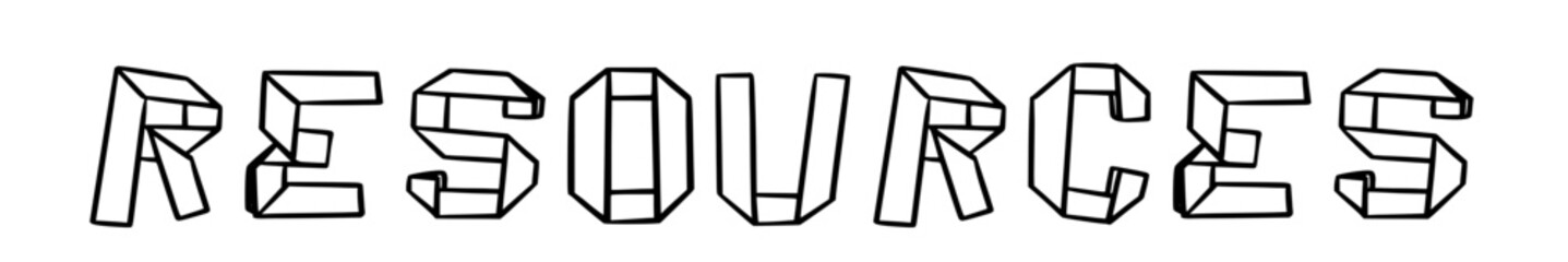 resources in doodle origami style on transparency background