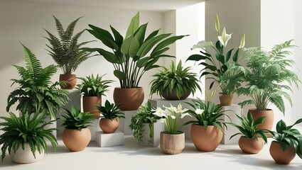 Fototapeta premium Set of indoor plants, 3d view 01