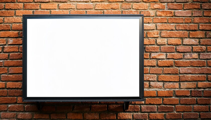 Mock up of light box advertising on brick wall background. Urban street.