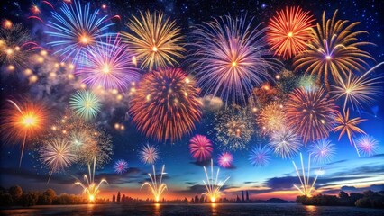 Night Sky Fireworks Celebration background.
