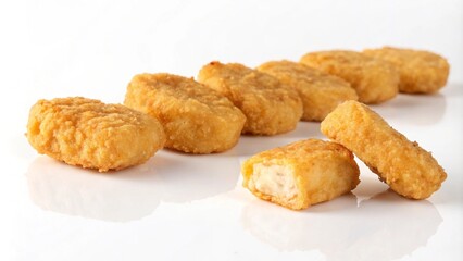Deep fried chicken nuggets on white background