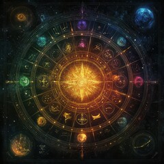 Fototapeta premium A celestial-themed journal open to a handwritten horoscope reading