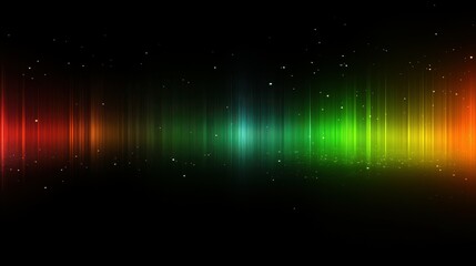 Vibrant sound waves in a spectrum of colors visualize audio frequencies, with a gradient transitioning from red through green to blue against a dark background, suggesting music and energy
