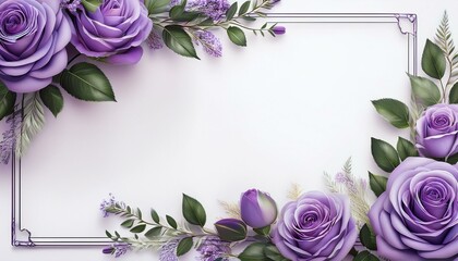 Elegant purple roses and lavender create a beautiful floral frame.