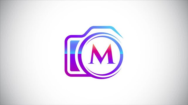 Camera Logo Animation Featuring Letter M on White Backdrop Motion Graphics Opener for Photography Brand Identification