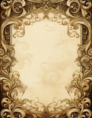 Ornate gold frame on beige background. Vintage style design.