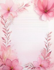 Obraz premium Elegant floral stationery design with soft pink blossoms and lined paper.