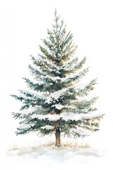 Fototapeta premium Watercolor Painting of a Snow Covered Evergreen Tree