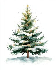 Fototapeta premium A Watercolor Painting Of A Snowy Christmas Tree