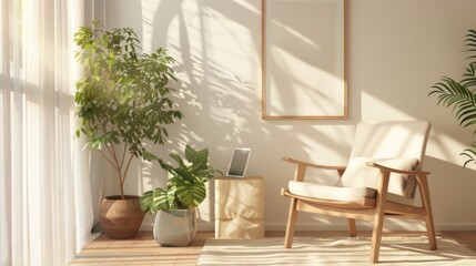 Fototapeta premium tablet mockup in soft beige room