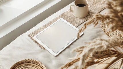 tablet mockup in soft beige room