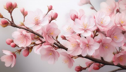 Delicate pink cherry blossoms in full bloom, a symbol of spring's gentle arrival.