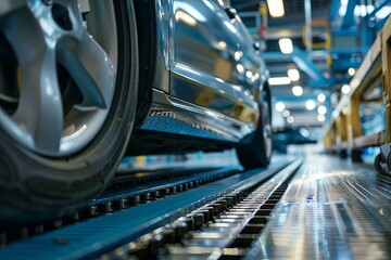 Fototapeta premium Modern car factory with automated assembly line manufacturing vehicles