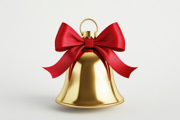 Golden Christmas Bell Adorned With Red Ribbon Bow