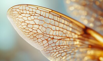 Close-up, dragonfly wing, intricate veins, translucent, amber.