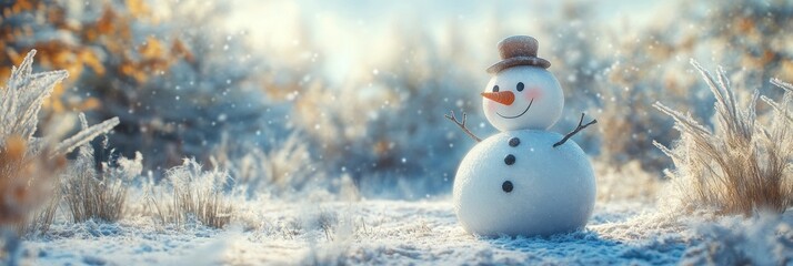 Obraz premium Happy Snowman In A Snowy Winter Wonderland