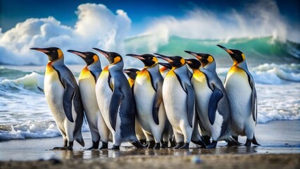 Fototapeta premium emperor penguin colony in polar regions, generative ai, ai generated