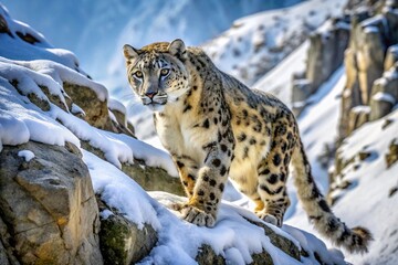 Fototapeta premium snow leopard in snow, generative ai, ai generated