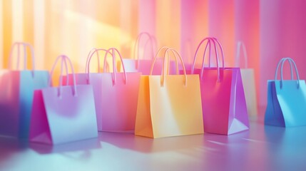 Colorful shopping bags on a bright background.