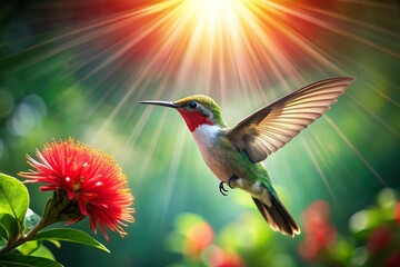 tiny hummingbird hovers in mid air, generative ai, ai generated