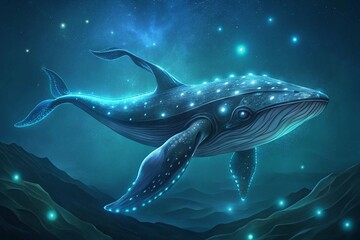 a whale with patterns of stars on its skin, generative ai, ai generated