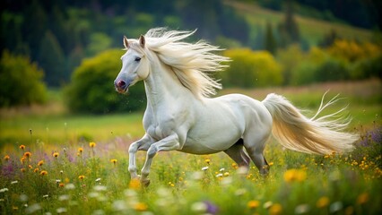 white horse riding in the open nature, generative ai, ai generated