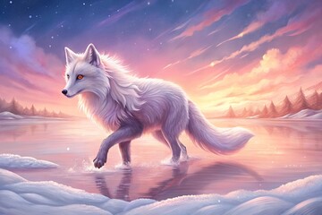 white fox walking on the lake, generative ai, ai generated