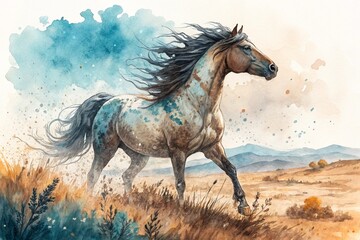 watercolor horse drawing, generative ai, ai generated