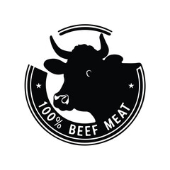 Cow head logo with the lettering - 100 percent beef meat
