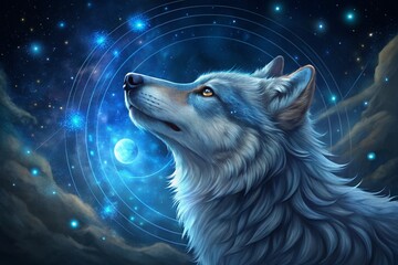 howling wolf with moon in the background, generative ai, ai generated